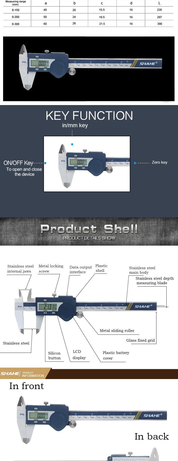 SHAHE New Hardened Stainless Steel 0-150mm Digital Caliper Vernier Calipers Micrometer Electronic Vernier Caliper Measuring Tool