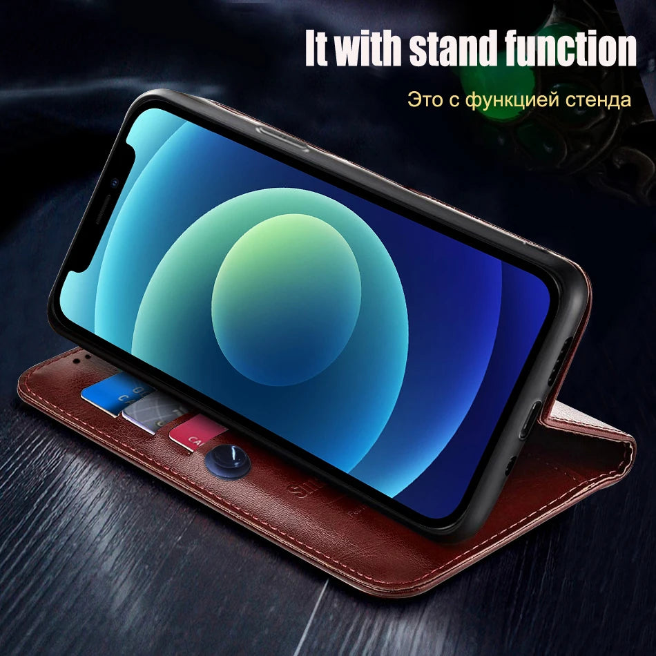Luxury Leather Wallet Phone Case For iPhone 16 Pro Max 16e 12 Mini 13 14 15 11 Pro Max XR XS 7 8 Plus X book Full Business Cover