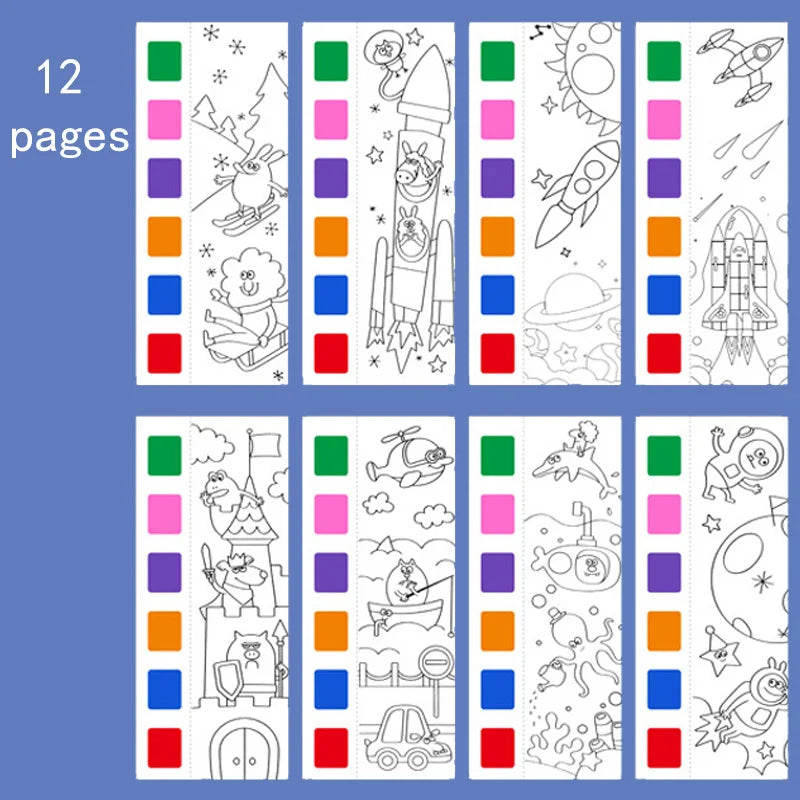 12pages Children's Watercolor Coloring Book,Drawing Toys For Thanksgiving, Easter, Christmas Gifts, With Built-in Watercolor Pen