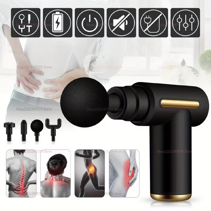 Mini Fascial Massage Gun Electric Percussion Pistol Massager Body Relaxation With LED Touch Screen 4Replaceable Massage Head