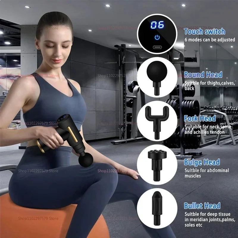 Mini Fascial Massage Gun Electric Percussion Pistol Massager Body Relaxation With LED Touch Screen 4Replaceable Massage Head