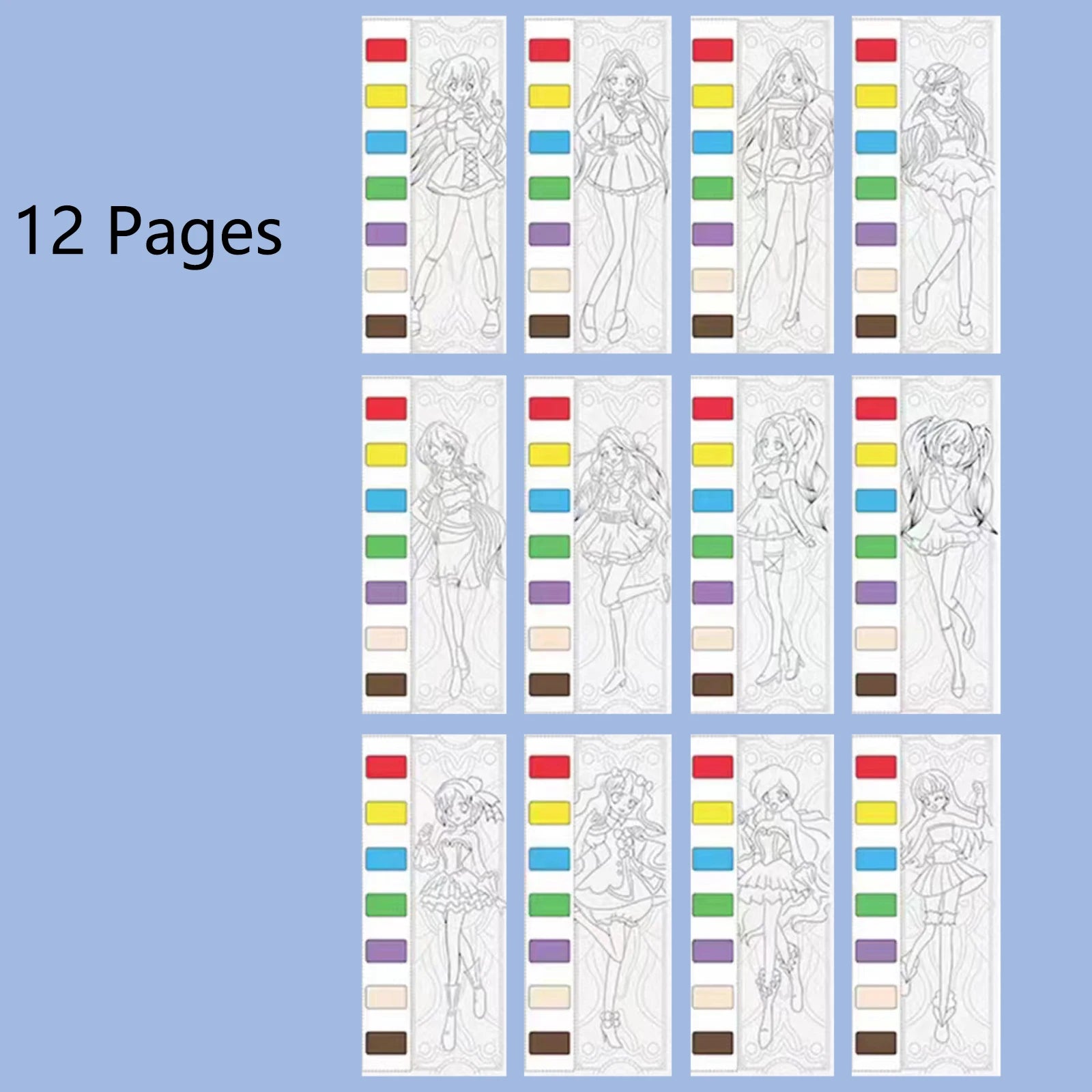 12pages Children's Watercolor Coloring Book,Drawing Toys For Thanksgiving, Easter, Christmas Gifts, With Built-in Watercolor Pen