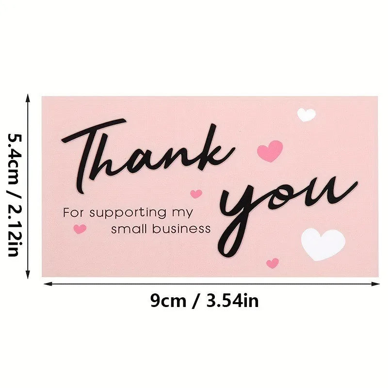 50pcs/pack Pink Thank You Card For Supporting Business Package Decoration "Gorgeous Thanks" Business Card Handmade With Love