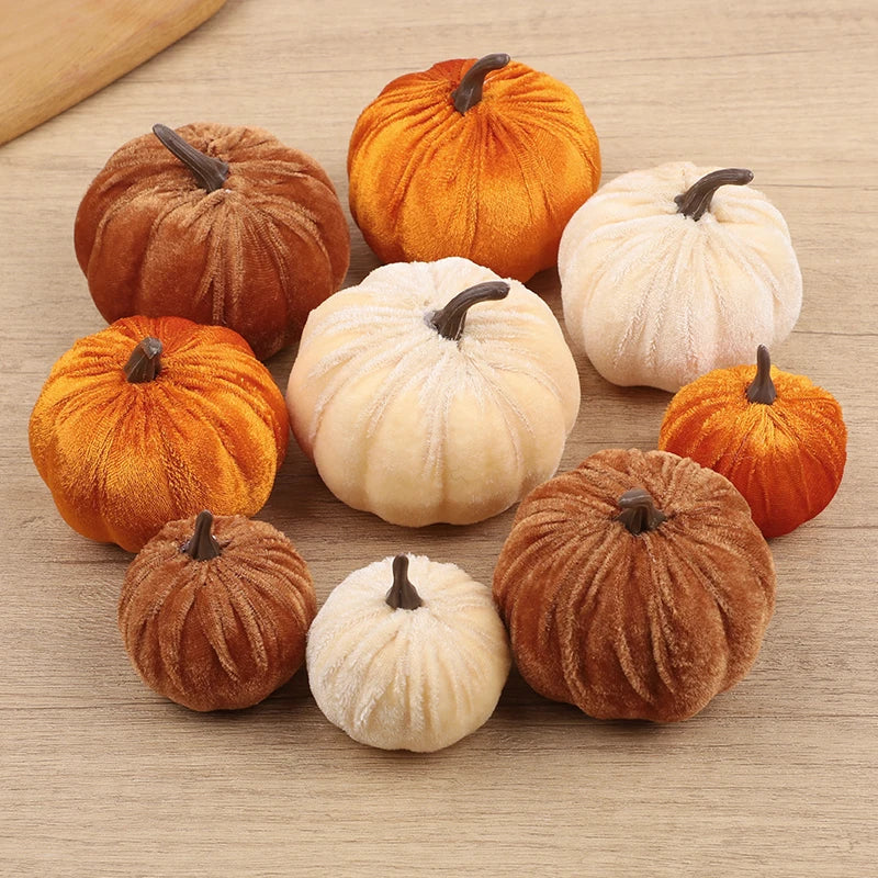 9Pcs Artificial Pumpkin Ornaments for Autumn Fall Home Halloween Party Thanksgiving Dinner Table Decoration DIY Craft Wreath