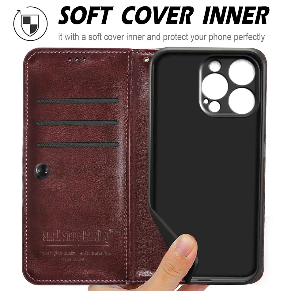 Luxury Leather Wallet Phone Case For iPhone 16 Pro Max 16e 12 Mini 13 14 15 11 Pro Max XR XS 7 8 Plus X book Full Business Cover