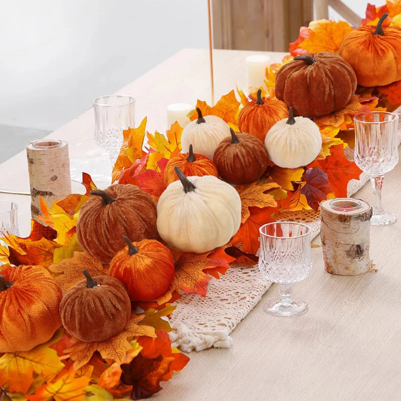 9Pcs Artificial Pumpkin Ornaments for Autumn Fall Home Halloween Party Thanksgiving Dinner Table Decoration DIY Craft Wreath
