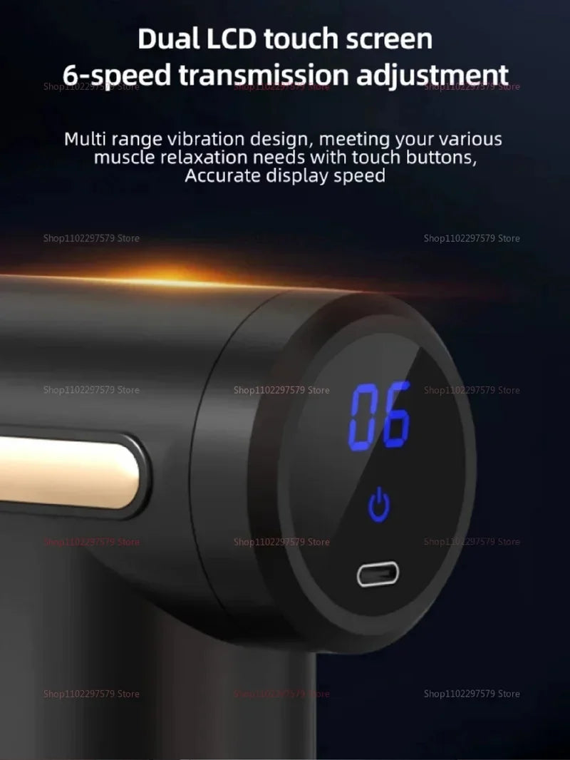 Mini Fascial Massage Gun Electric Percussion Pistol Massager Body Relaxation With LED Touch Screen 4Replaceable Massage Head