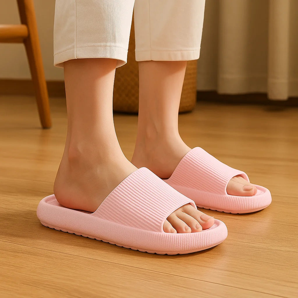 EVA Beach Slippers Thick Sole 4cm Cloud-Like Comfort Home Use Couple Height Increasing Indoor Solid Color Summer Sandals
