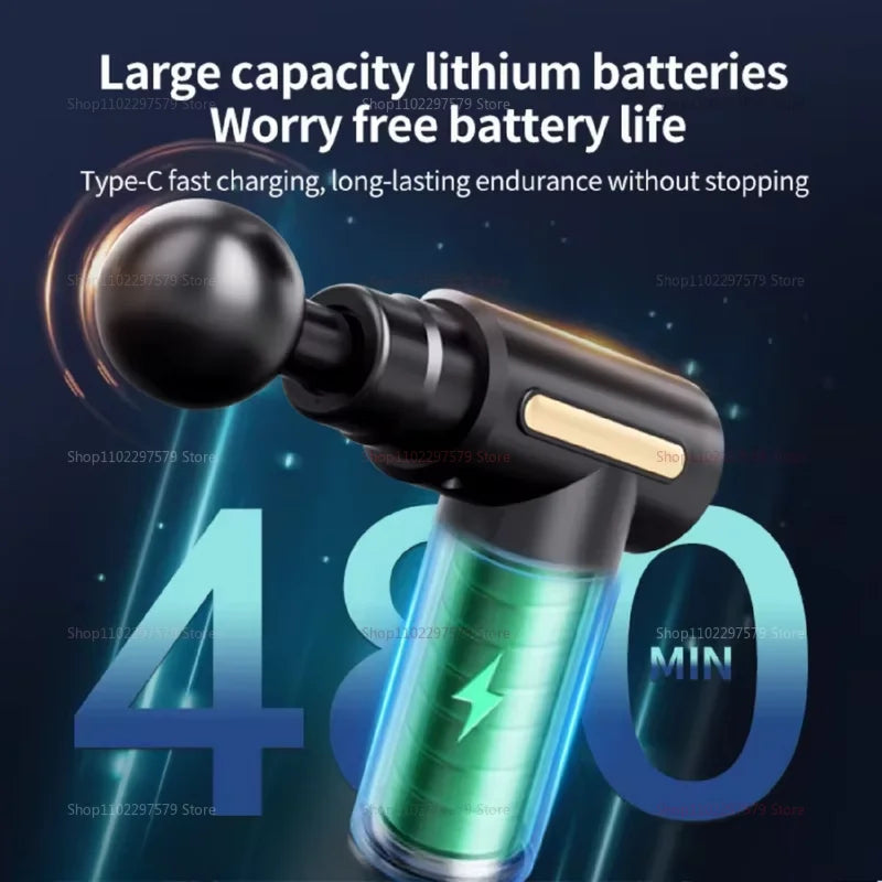 Mini Fascial Massage Gun Electric Percussion Pistol Massager Body Relaxation With LED Touch Screen 4Replaceable Massage Head