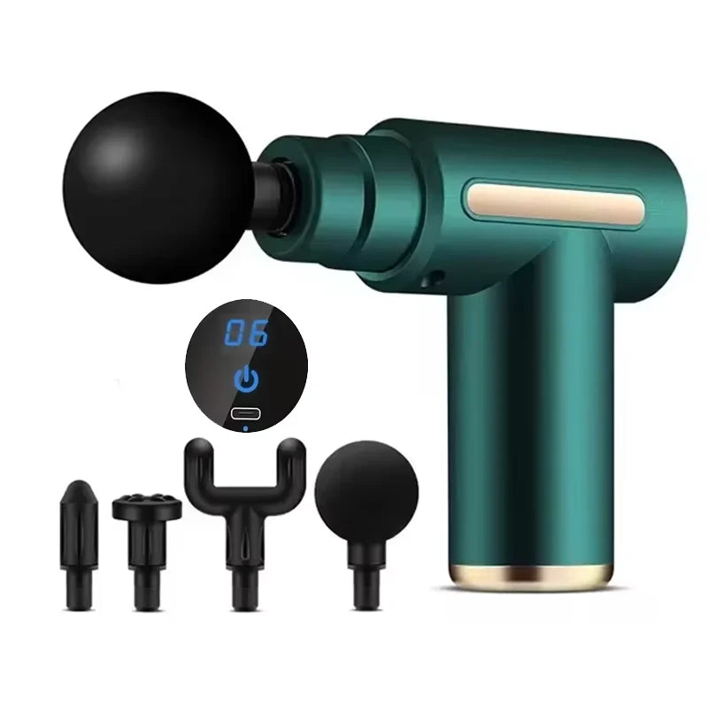 Mini Fascial Massage Gun Electric Percussion Pistol Massager Body Relaxation With LED Touch Screen 4Replaceable Massage Head