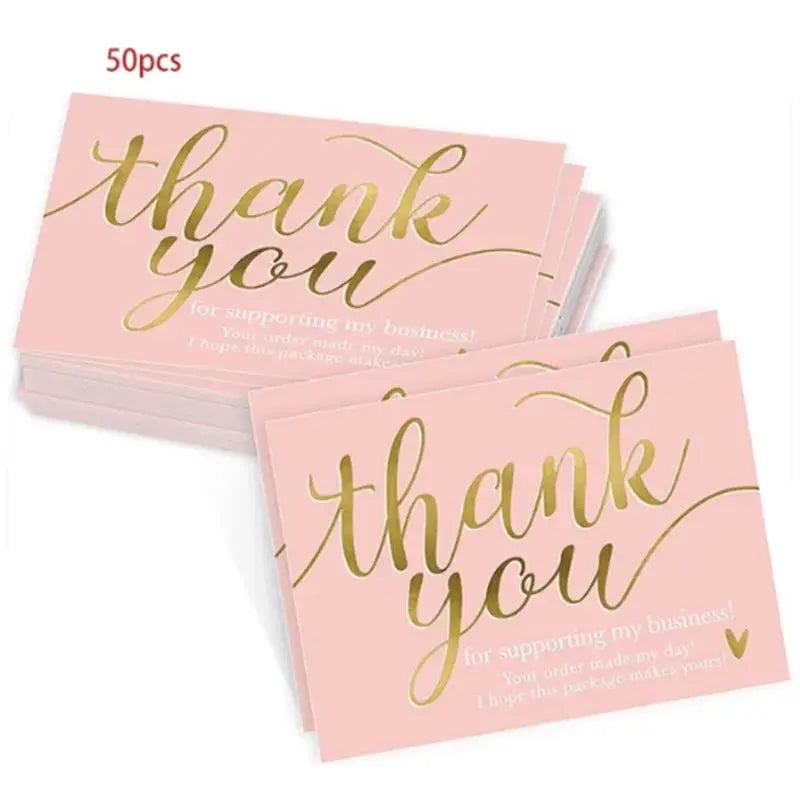 50pcs/pack Pink Thank You Card For Supporting Business Package Decoration "Gorgeous Thanks" Business Card Handmade With Love