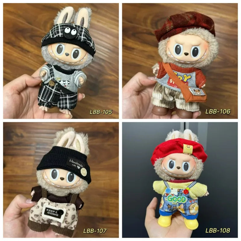 Fashion Set: A Creative Outfit Designed for Cute Plush Toys Featuring A Red Beret and Yellow Sweater Paired with Denim Overalls