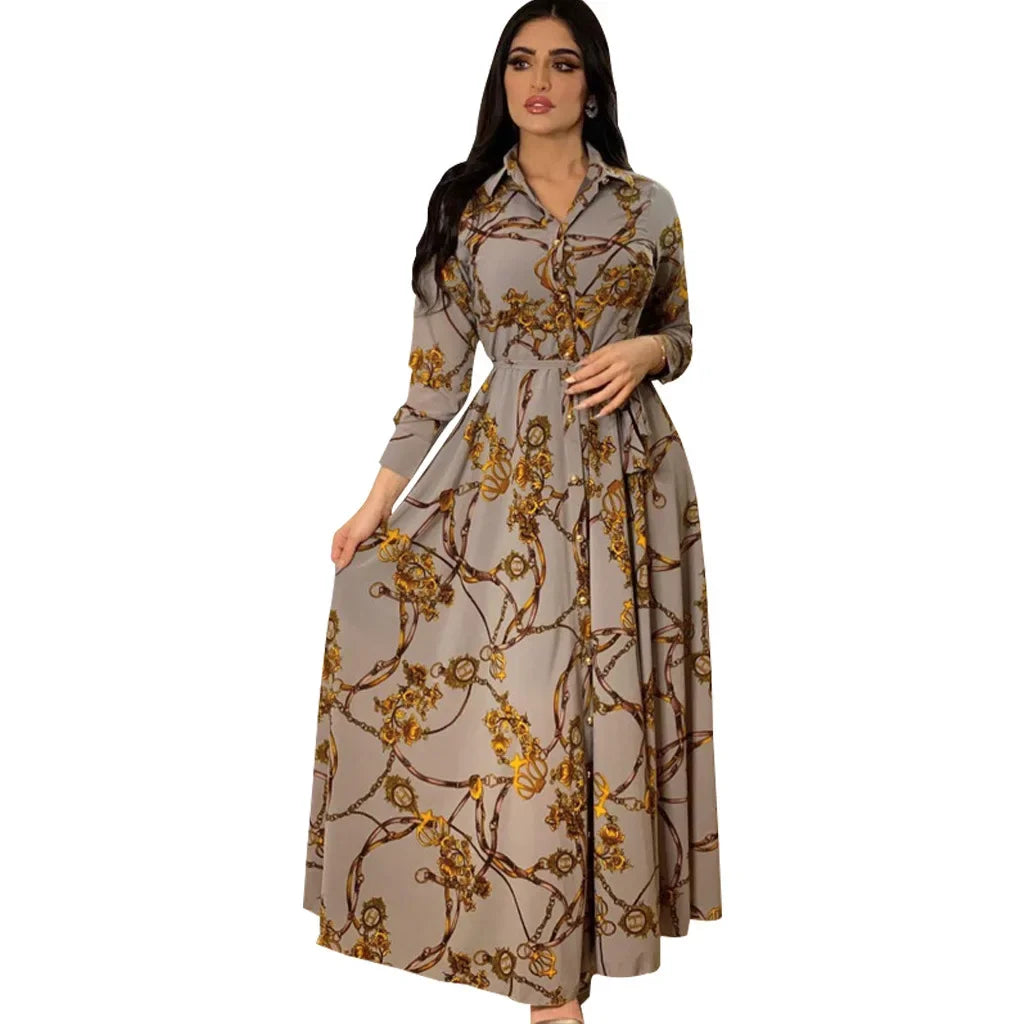 Women's Fashion  New Sexy Elegant Dress Temperament Digital Printing  Long Shirt Dress Women's Elegant Commuter Casual Dress