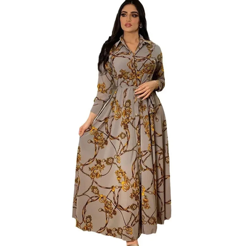 Women's Fashion  New Sexy Elegant Dress Temperament Digital Printing  Long Shirt Dress Women's Elegant Commuter Casual Dress