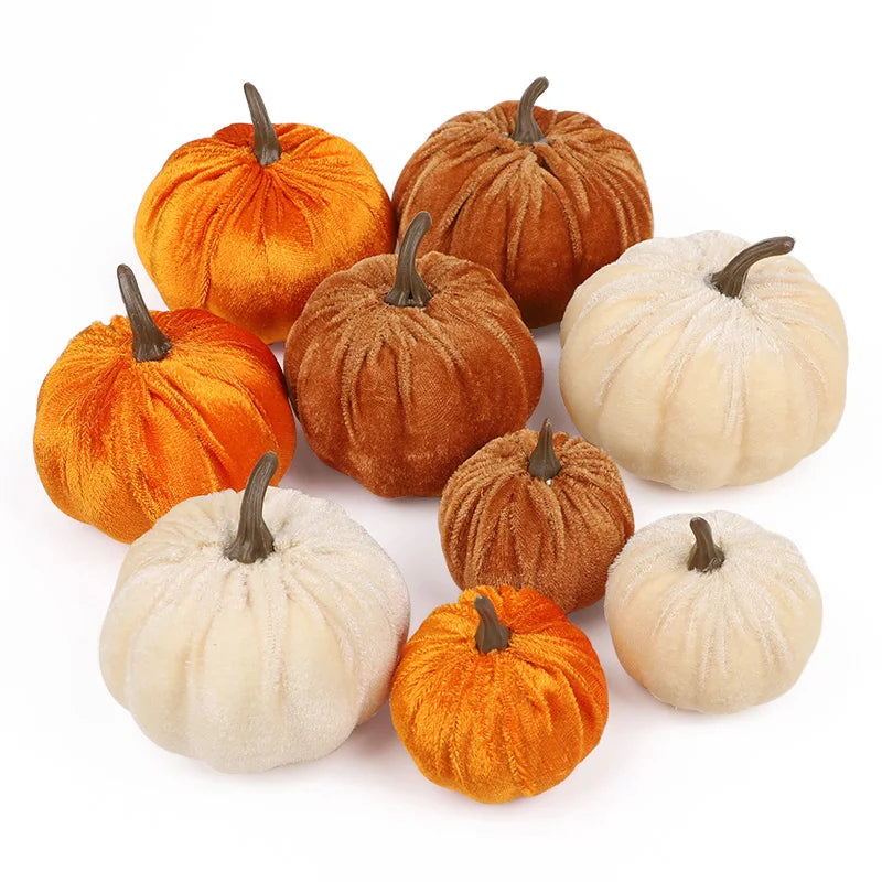 9Pcs Artificial Pumpkin Ornaments for Autumn Fall Home Halloween Party Thanksgiving Dinner Table Decoration DIY Craft Wreath