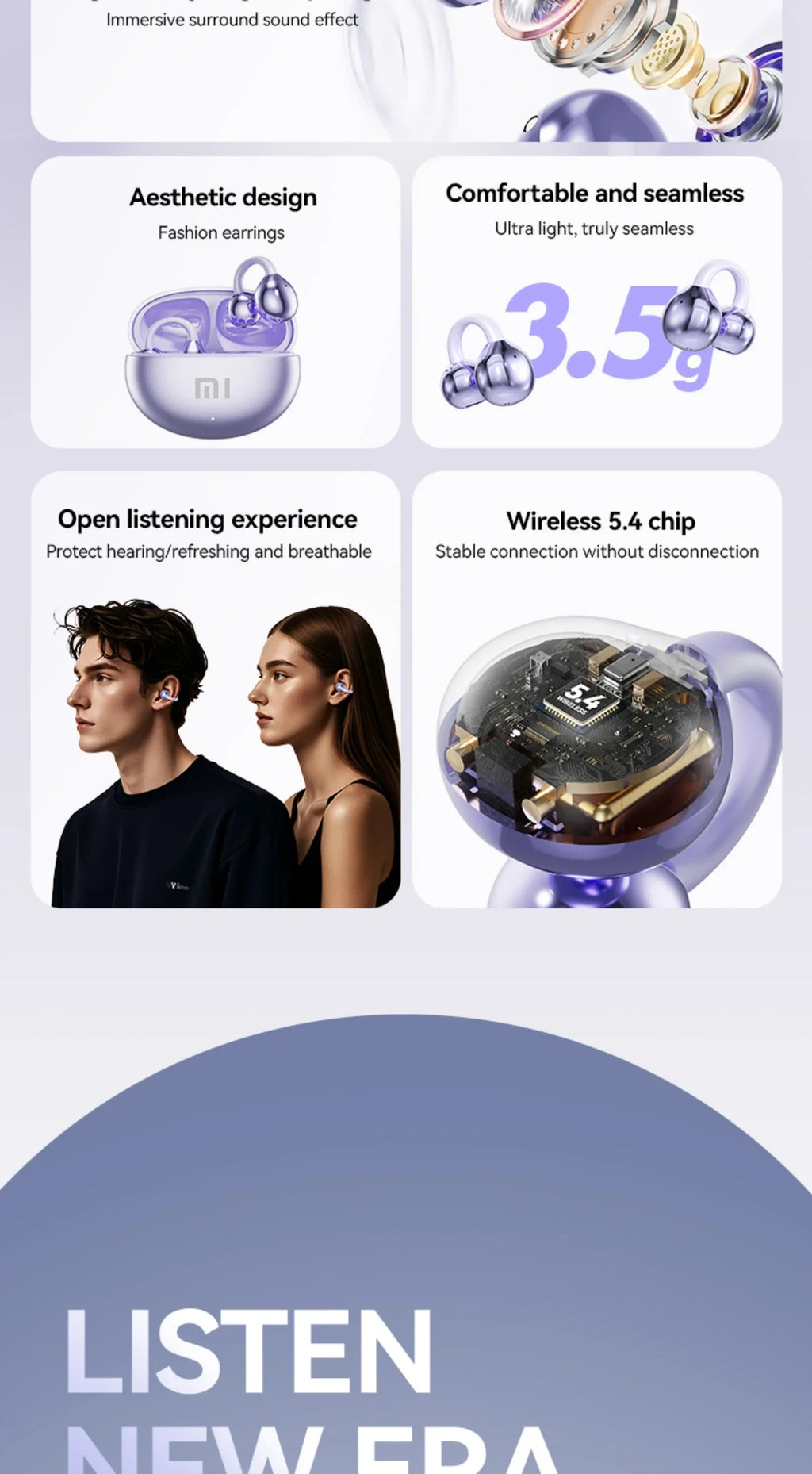 XIAOMI M91 Wireless Translation Earphones With Open Ear Clip Sports Bluetooth 5.4 ENC Noise Cancelling Earphones With Microphone