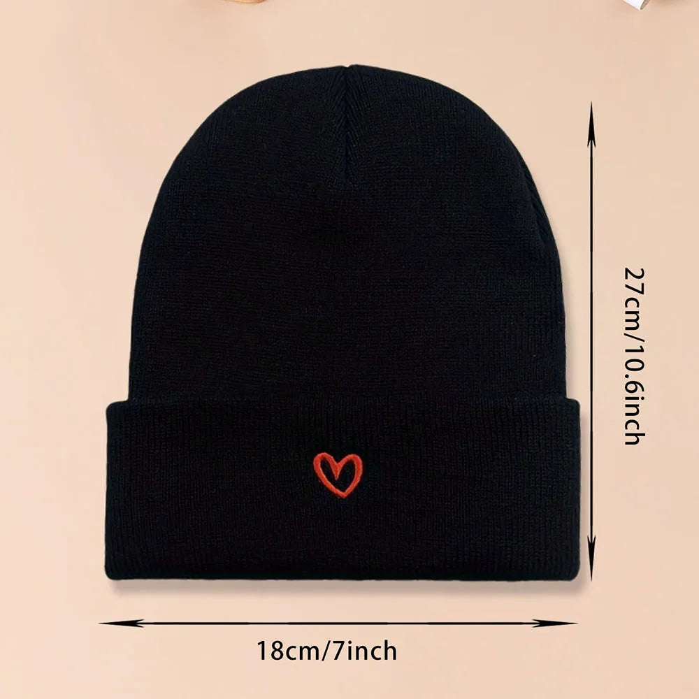 2PCS Love Embroidered Design Knitted Hat For Couple Versatile Warmth Hat For Men and Women Autumn and Winter Suitable For Giving