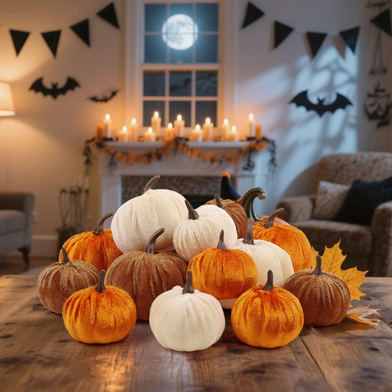 9Pcs Artificial Pumpkin Ornaments for Autumn Fall Home Halloween Party Thanksgiving Dinner Table Decoration DIY Craft Wreath