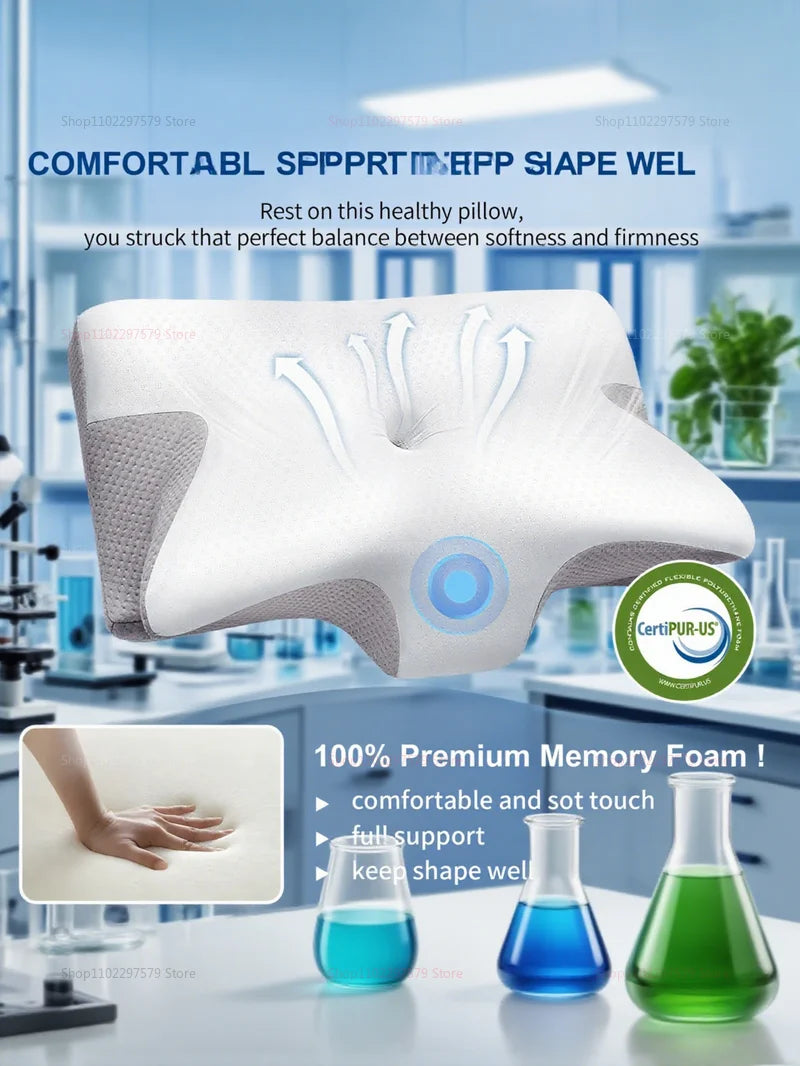 2025 NEW Cervical Support Pillow for Neck Pain Relief Memory Foam Non-Collapse Cervical Pillow for Spinal Alignment and Comfort