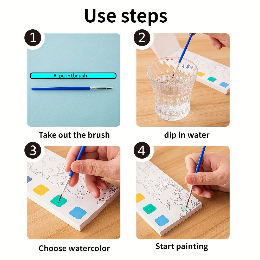 12pages Children's Watercolor Coloring Book,Drawing Toys For Thanksgiving, Easter, Christmas Gifts, With Built-in Watercolor Pen