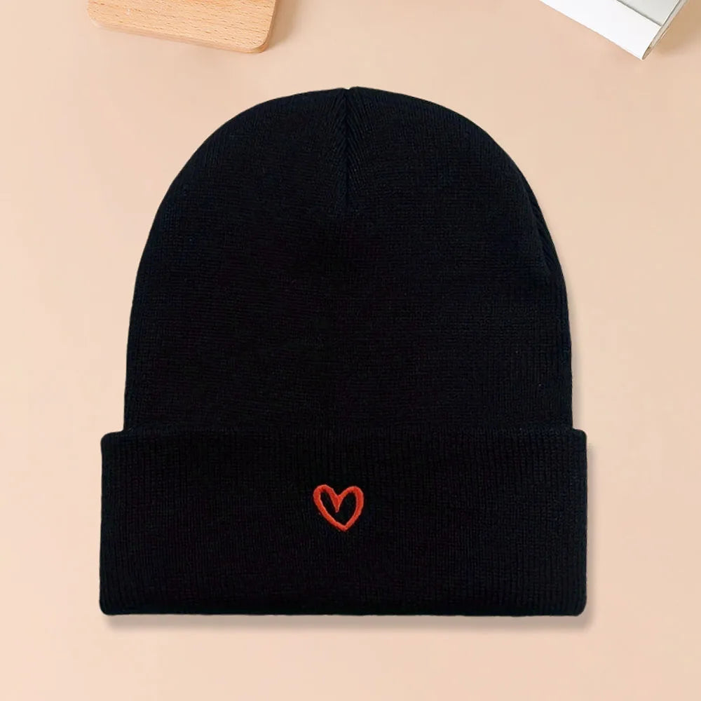 2PCS Love Embroidered Design Knitted Hat For Couple Versatile Warmth Hat For Men and Women Autumn and Winter Suitable For Giving