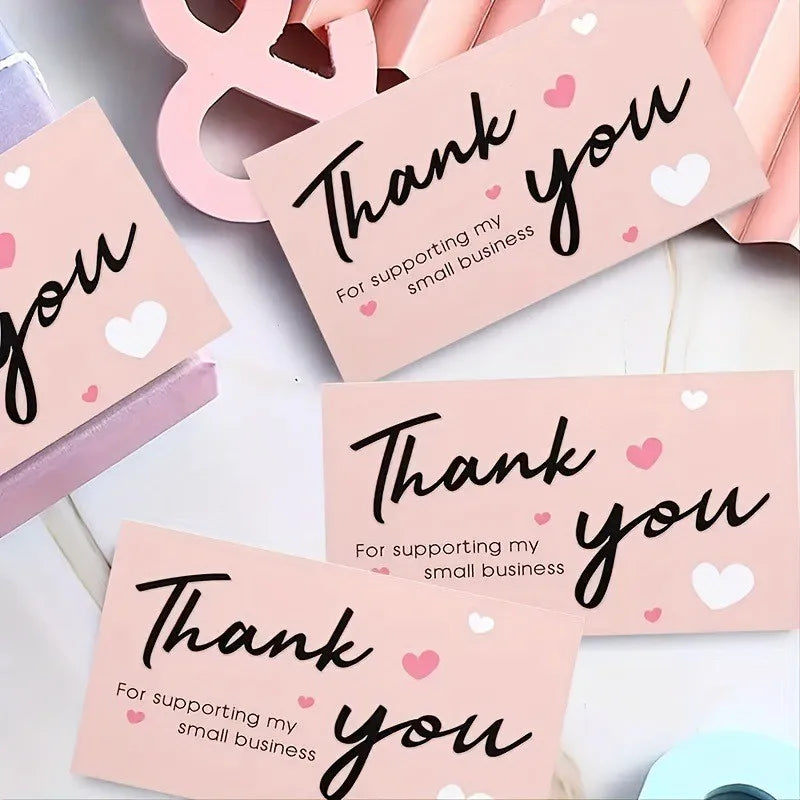 50pcs/pack Pink Thank You Card For Supporting Business Package Decoration "Gorgeous Thanks" Business Card Handmade With Love