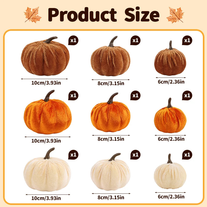 9Pcs Artificial Pumpkin Ornaments for Autumn Fall Home Halloween Party Thanksgiving Dinner Table Decoration DIY Craft Wreath