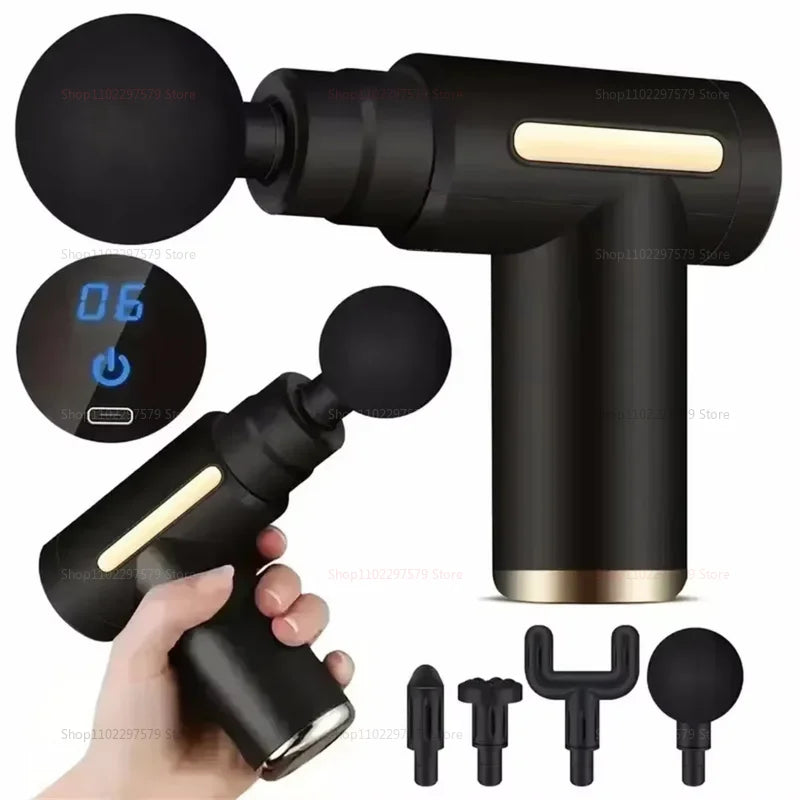 Mini Fascial Massage Gun Electric Percussion Pistol Massager Body Relaxation With LED Touch Screen 4Replaceable Massage Head