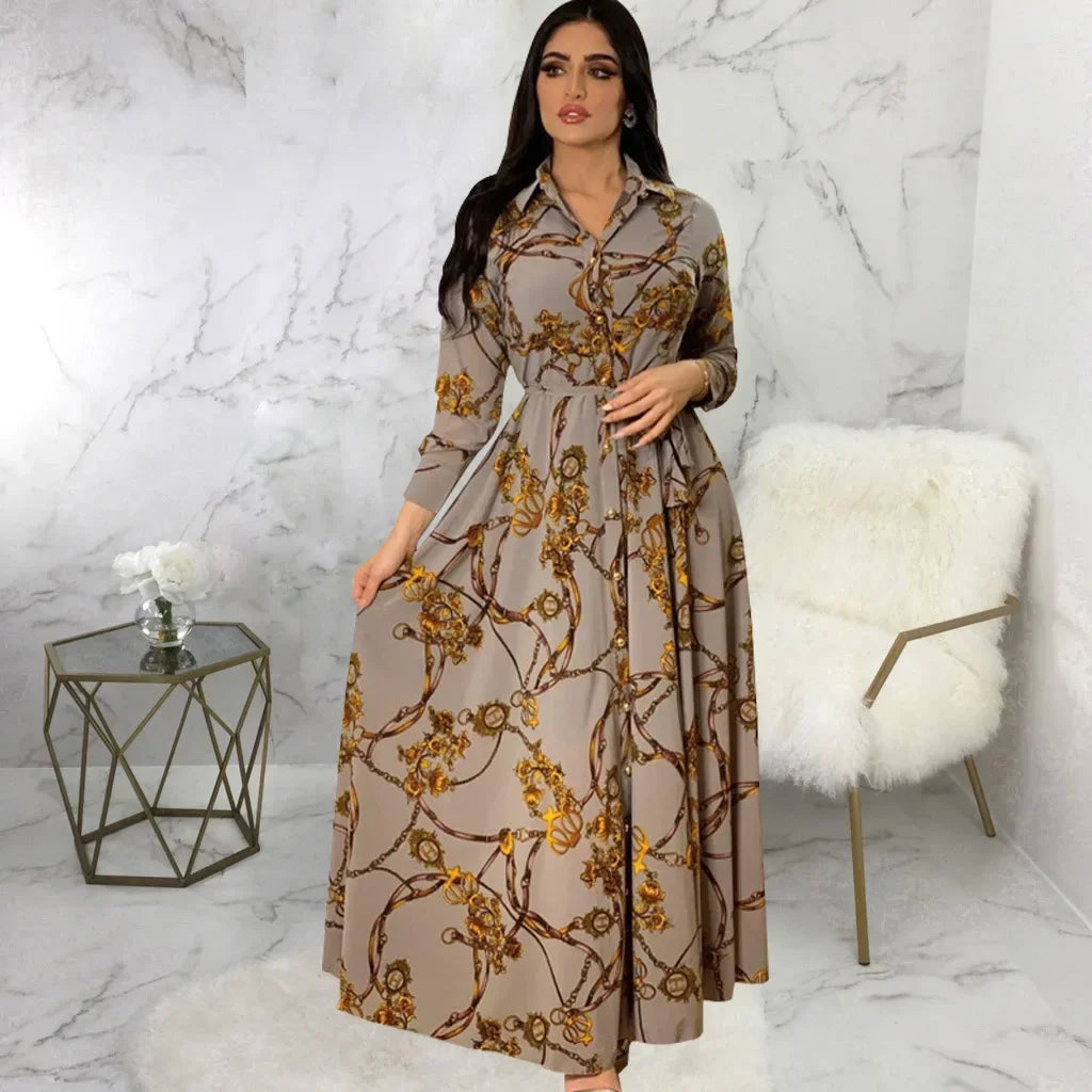 Women's Fashion  New Sexy Elegant Dress Temperament Digital Printing  Long Shirt Dress Women's Elegant Commuter Casual Dress