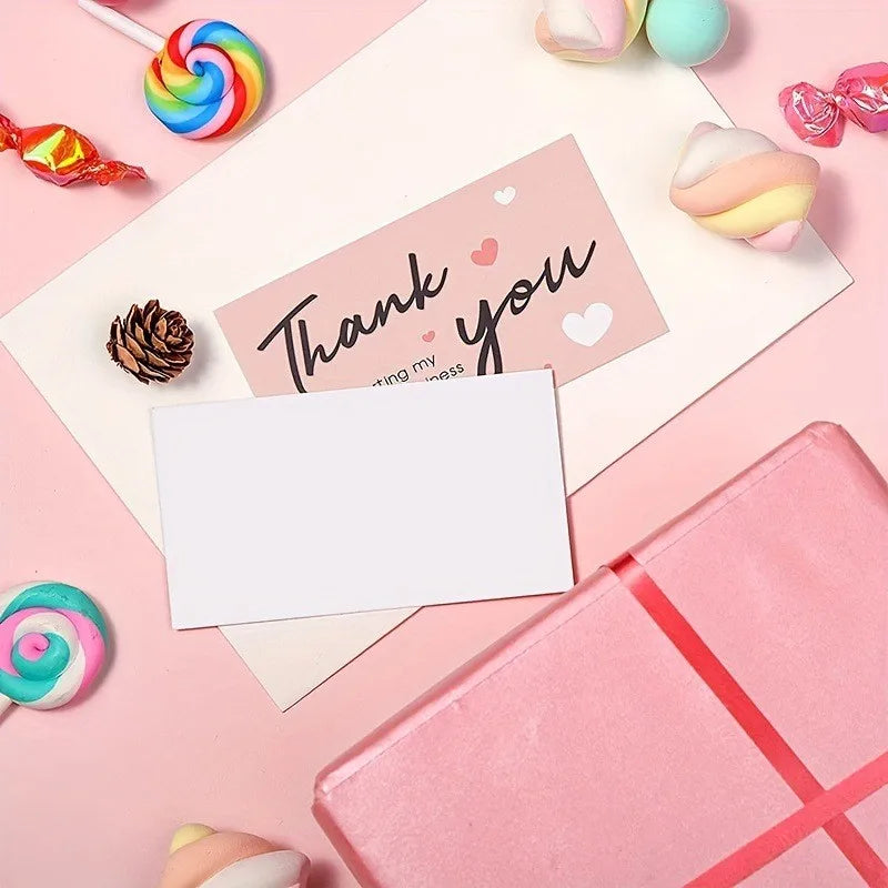 50pcs/pack Pink Thank You Card For Supporting Business Package Decoration "Gorgeous Thanks" Business Card Handmade With Love