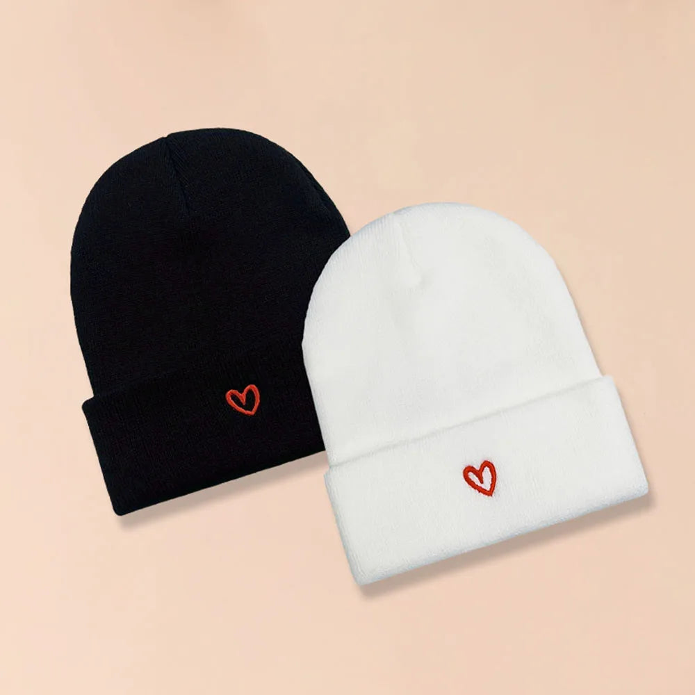 2PCS Love Embroidered Design Knitted Hat For Couple Versatile Warmth Hat For Men and Women Autumn and Winter Suitable For Giving