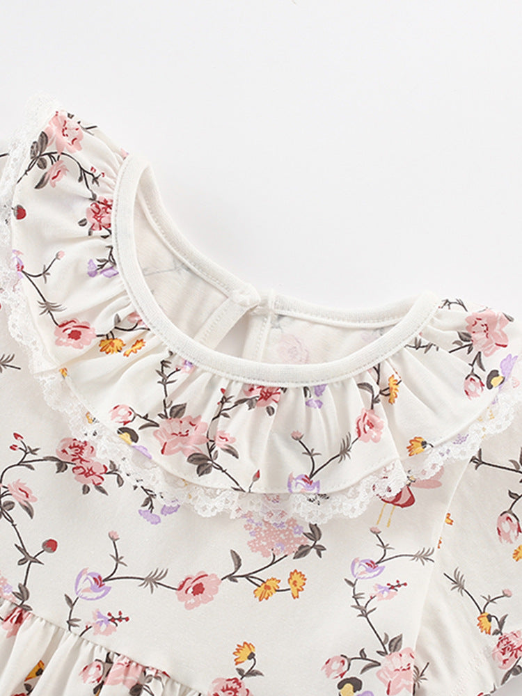 Hot Selling Summer Floral Pattern Short Sleeves Dress for Stylish Girls