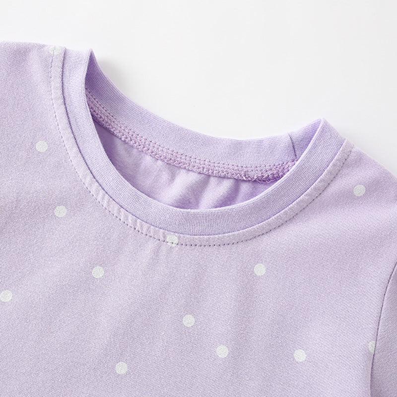 Summer Arrival Cartoon Teddy Bear and Dots Pattern Short Sleeves Dress for Stylish Girls