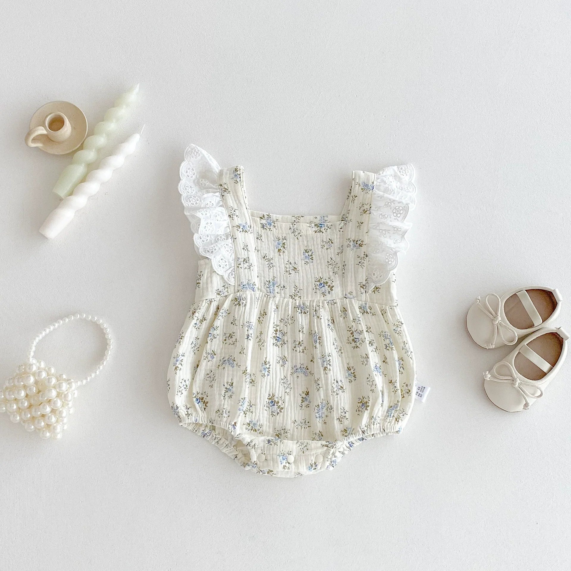 Summer Arrival Baby Girls Floral Pattern Fly Sleeves Onesies