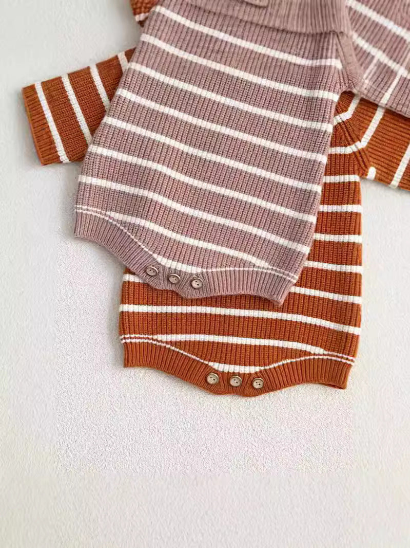 Autumn Arrival Baby Unisex Long Sleeves Striped Crew Neck Knitted Onesies
