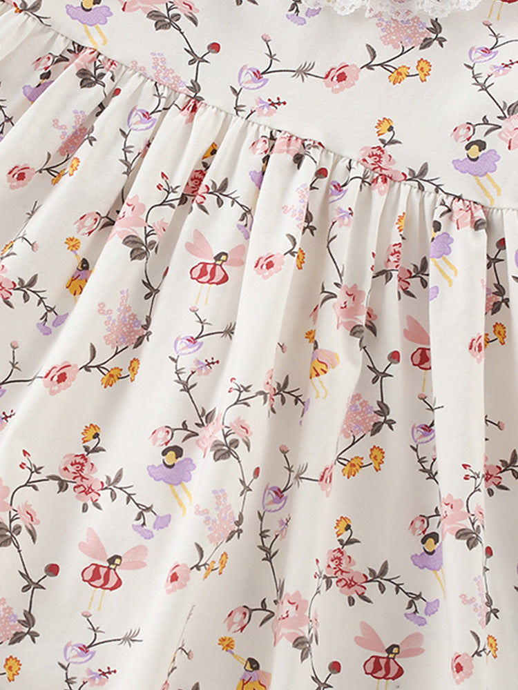 Hot Selling Summer Floral Pattern Short Sleeves Dress for Stylish Girls