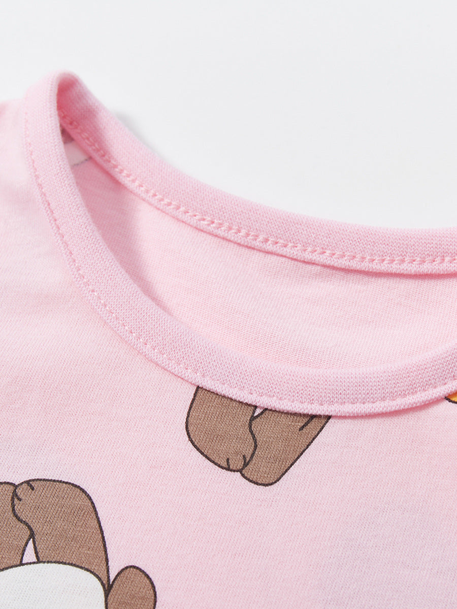 Spring And Summer Baby Girls Pink Short Sleeves Panda Animals Collection Dress