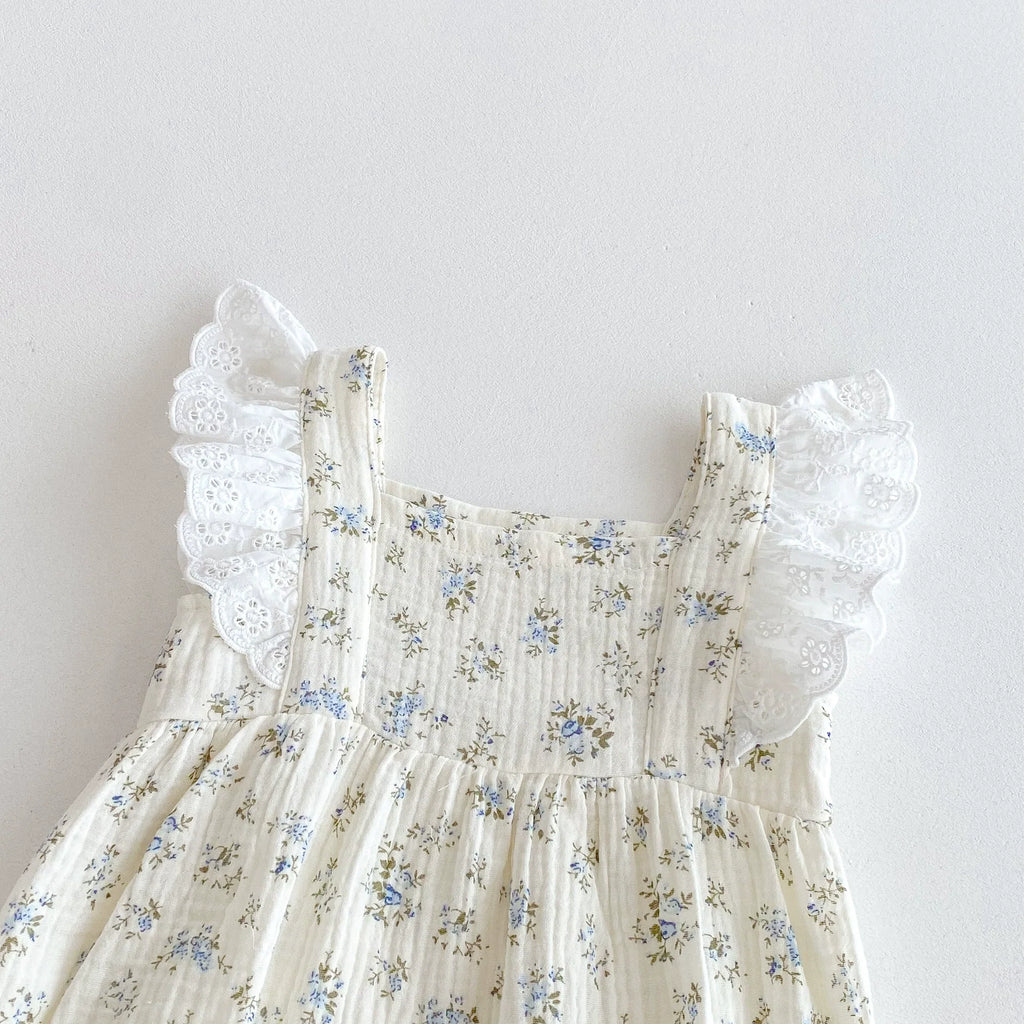 Summer Arrival Baby Girls Floral Pattern Fly Sleeves Onesies