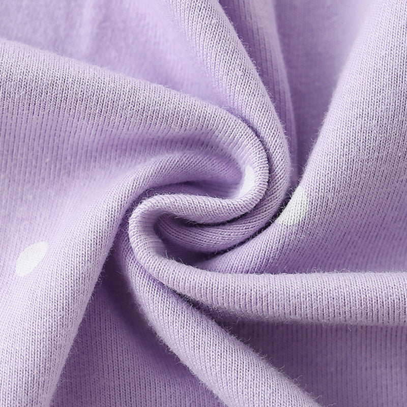 Summer Arrival Cartoon Teddy Bear and Dots Pattern Short Sleeves Dress for Stylish Girls