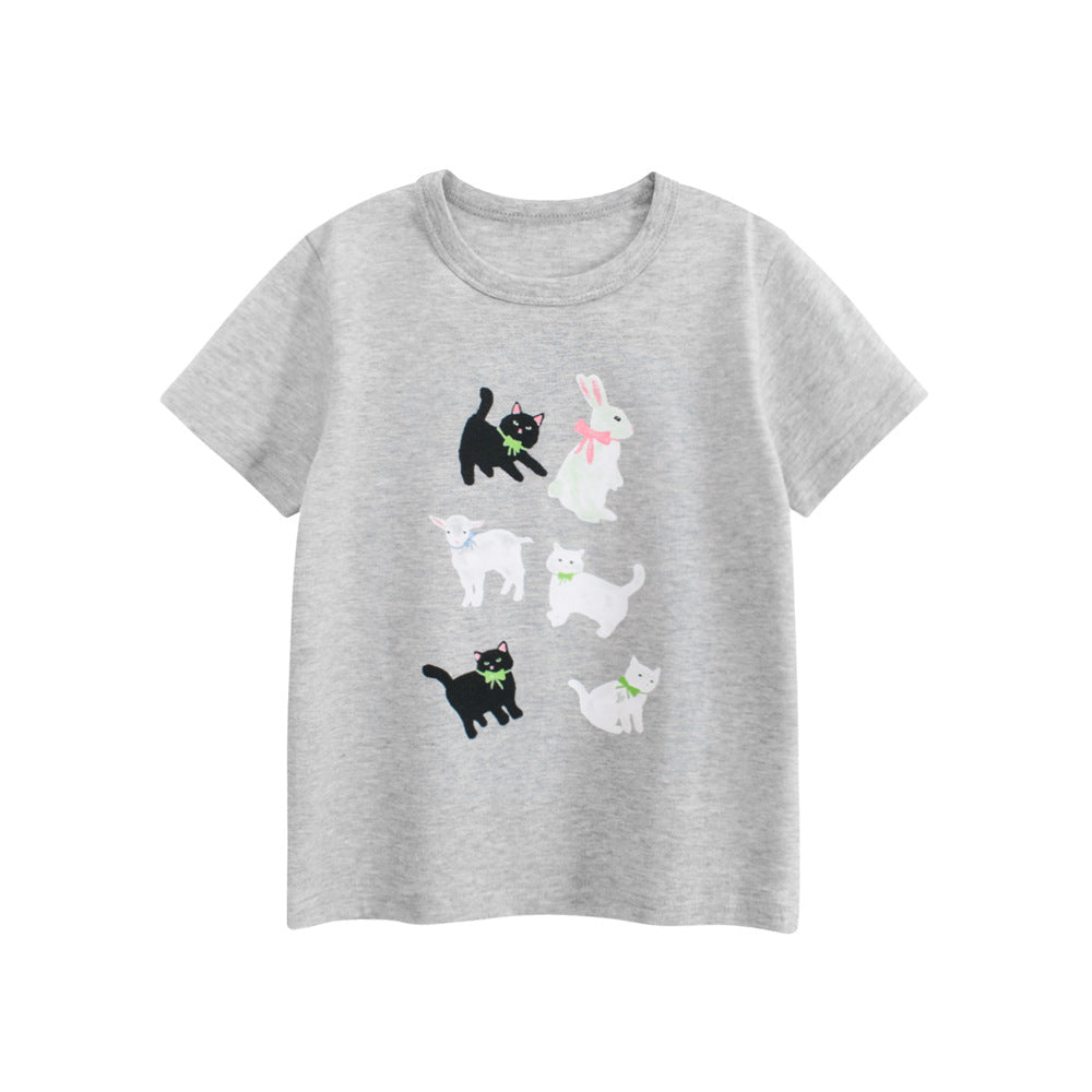 Summer Girls’ Animals Cartoon Print T-shirt in European and American Style