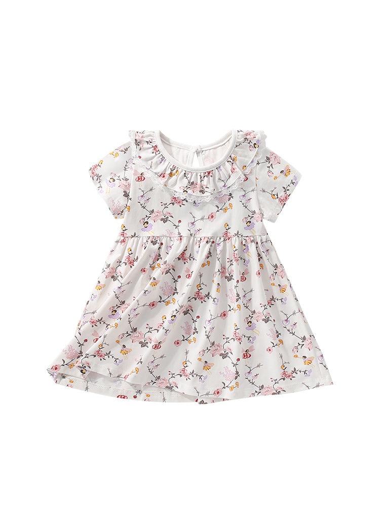 Hot Selling Summer Floral Pattern Short Sleeves Dress for Stylish Girls