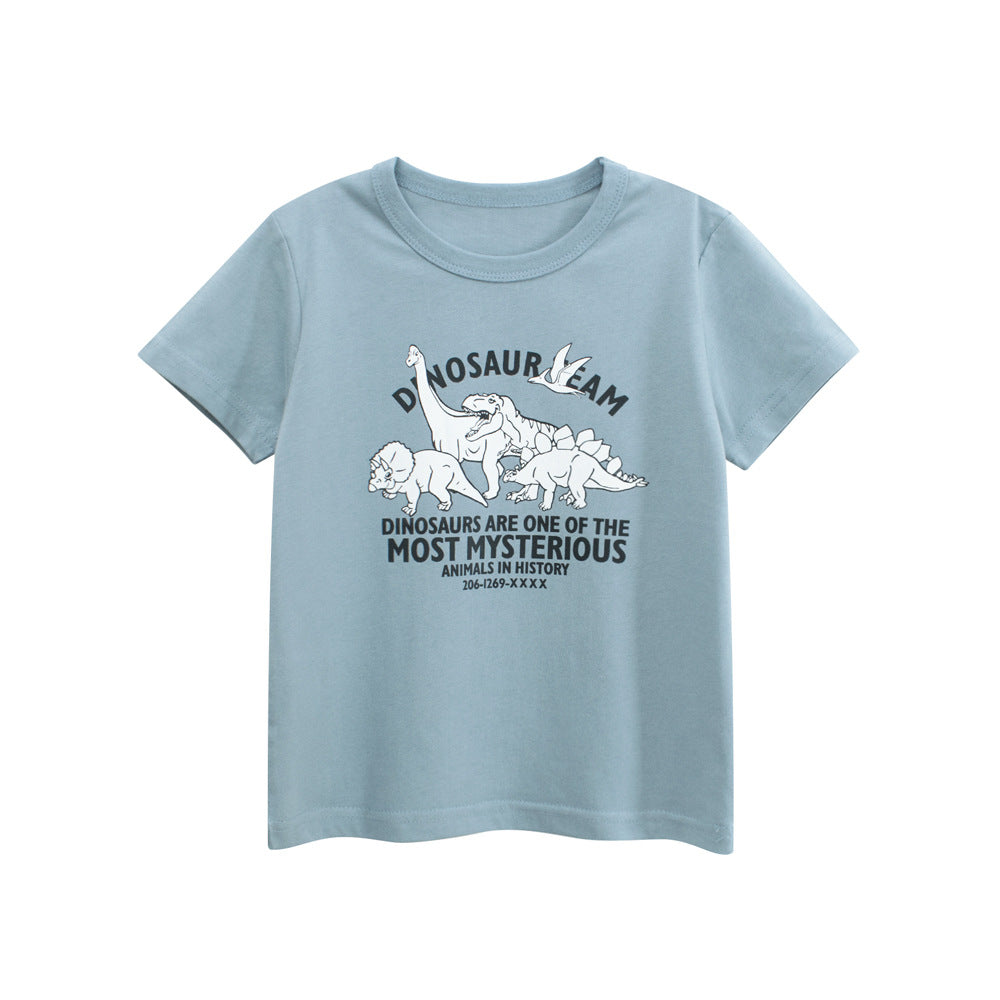 Boys’ Dinosaurs and Letters Print T-shirt in European and American Style
